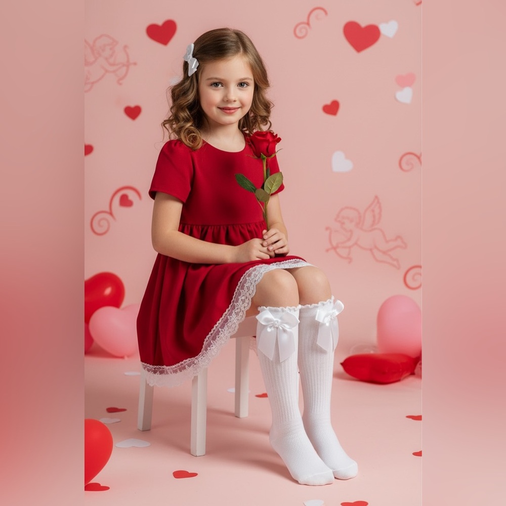 Kids white Knee Highs with Satin Bow